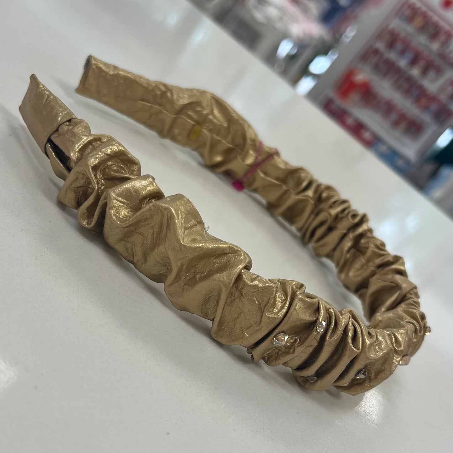 Gold Crinkled Leather Headband