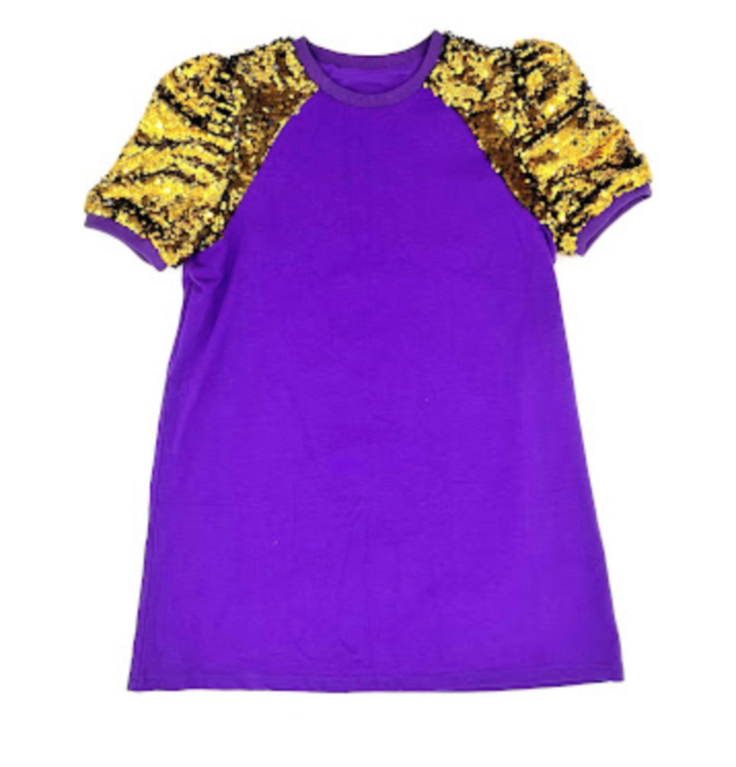 Purple and Gold Sequin Sleeve Dress