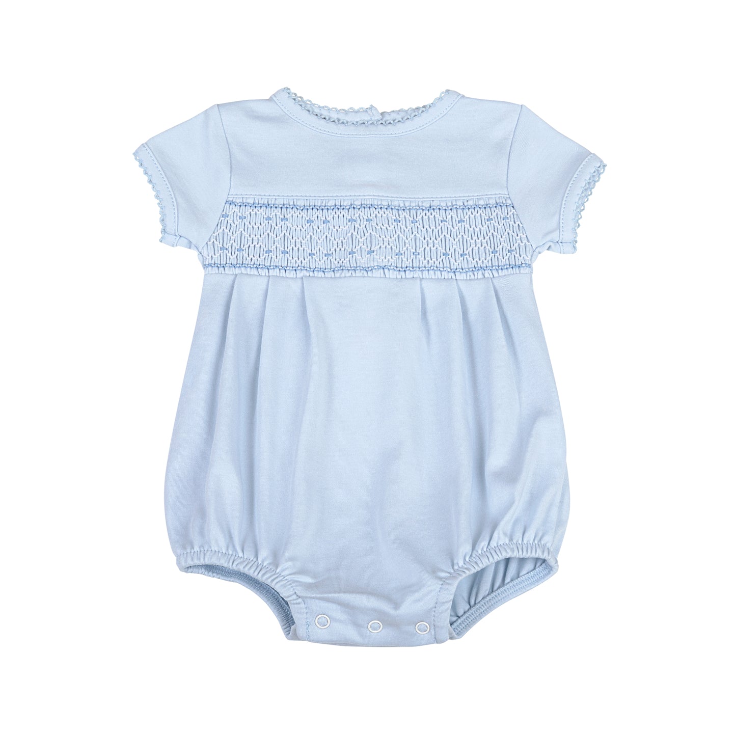 Blue Smocked Short Sleeve Bubble