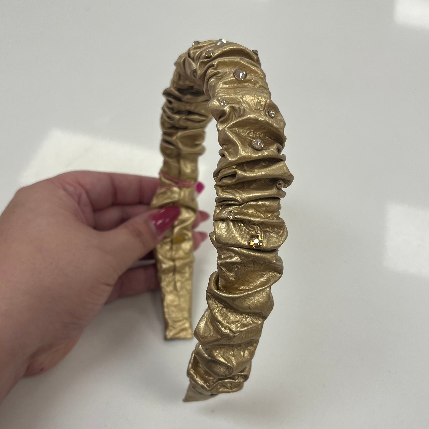 Gold Crinkled Leather Headband