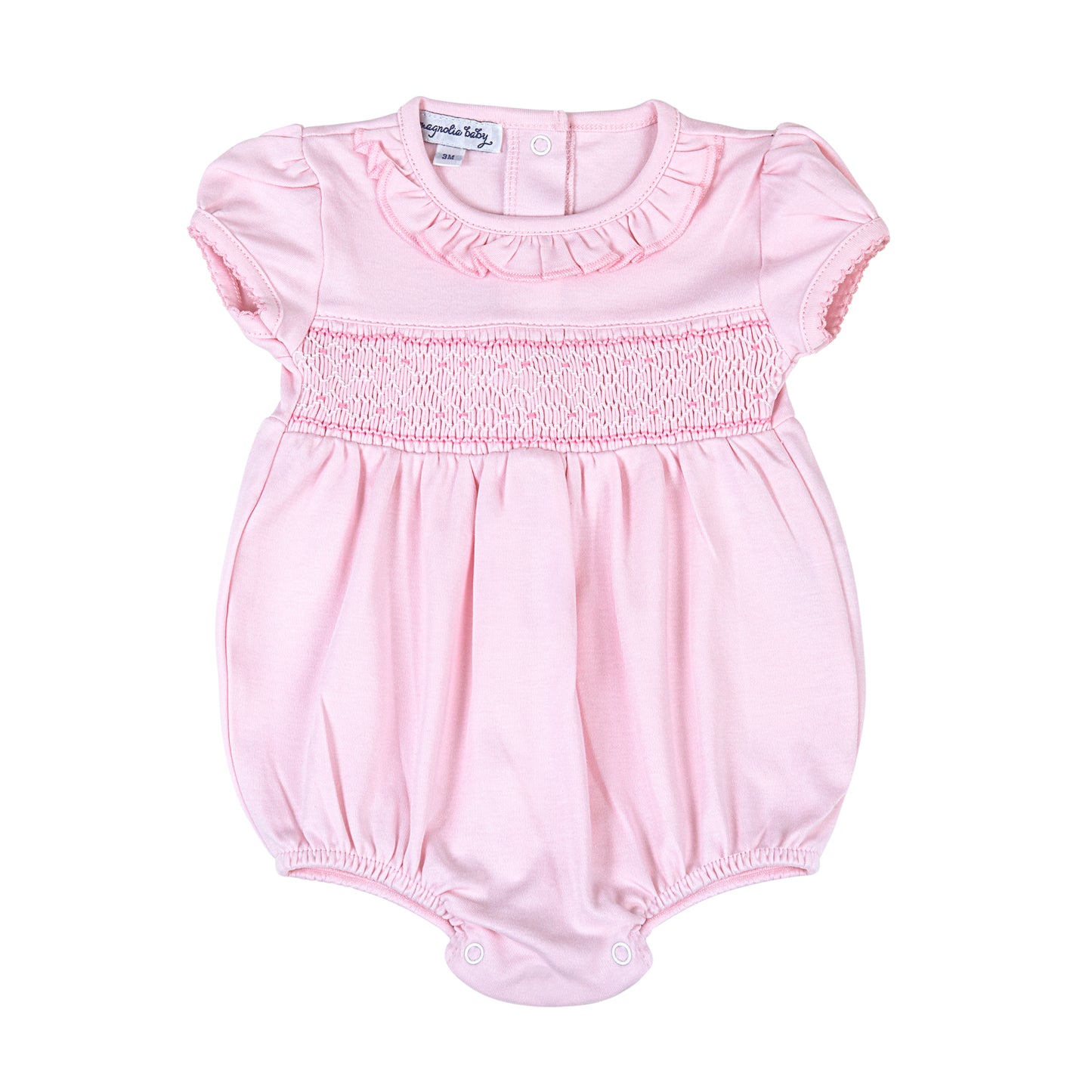 Pink Smocked Short Sleeve Bubble