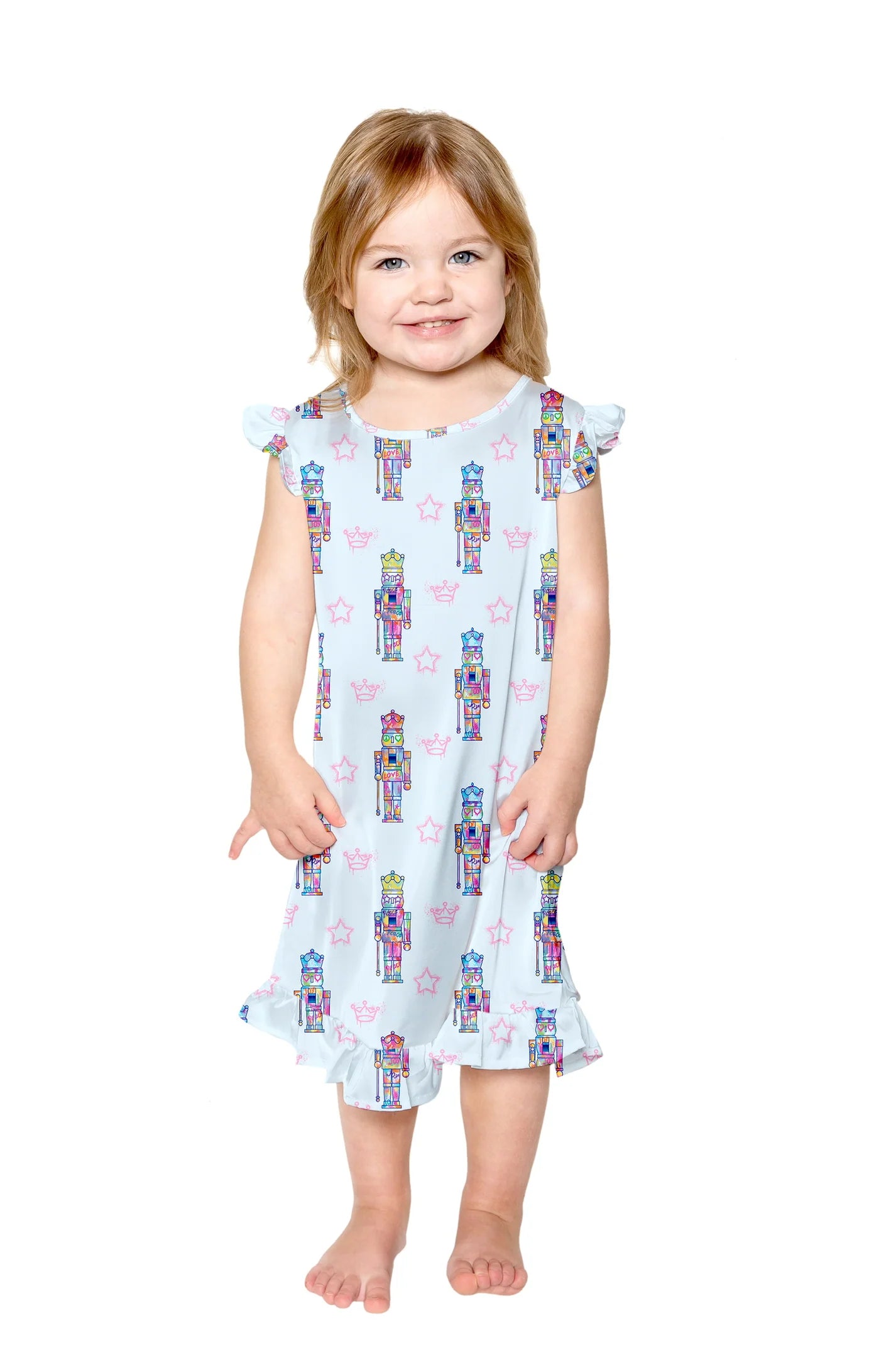 Silky Blue Graffiti Nutcracker Dress