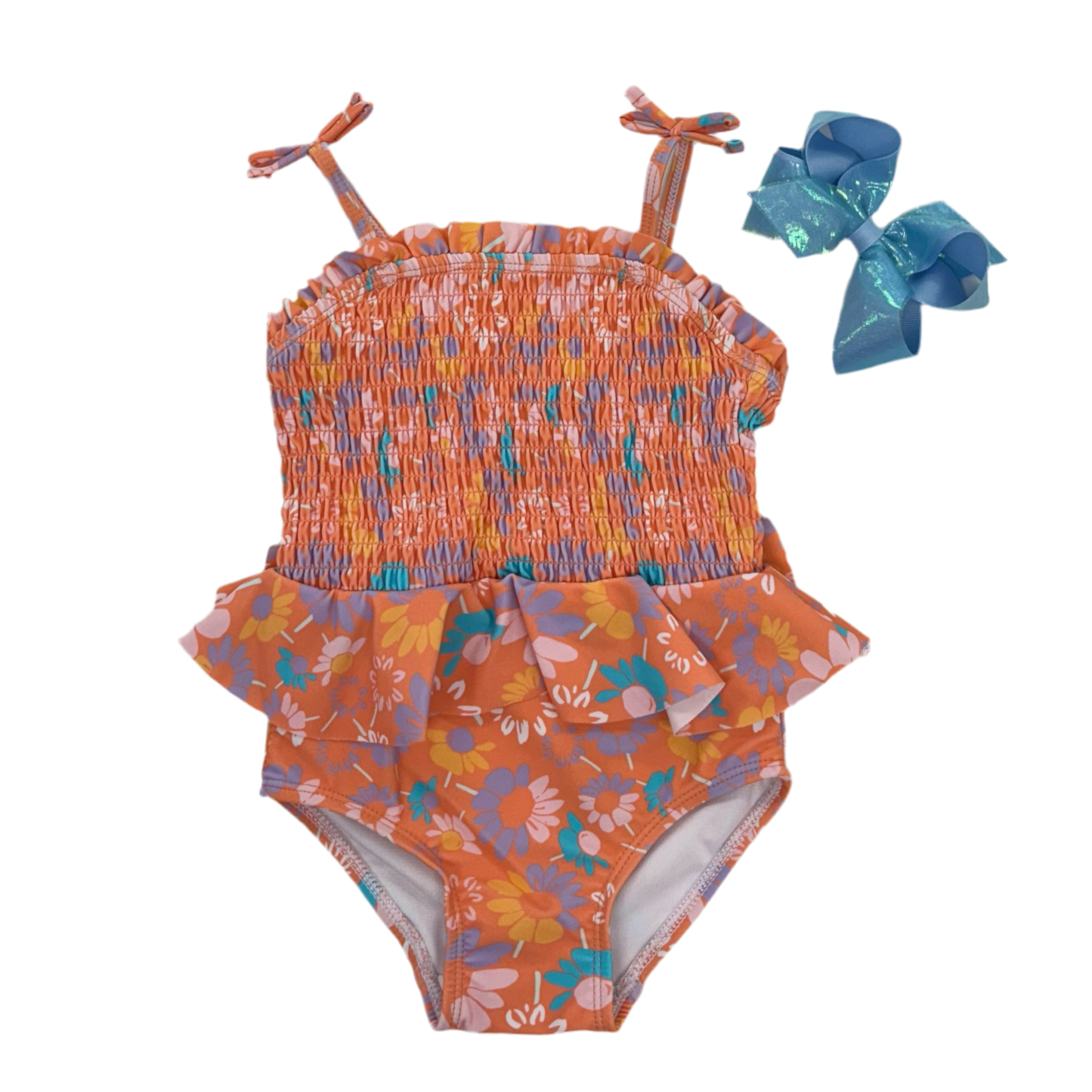 Coral Floral Peplum Smocked One Piece