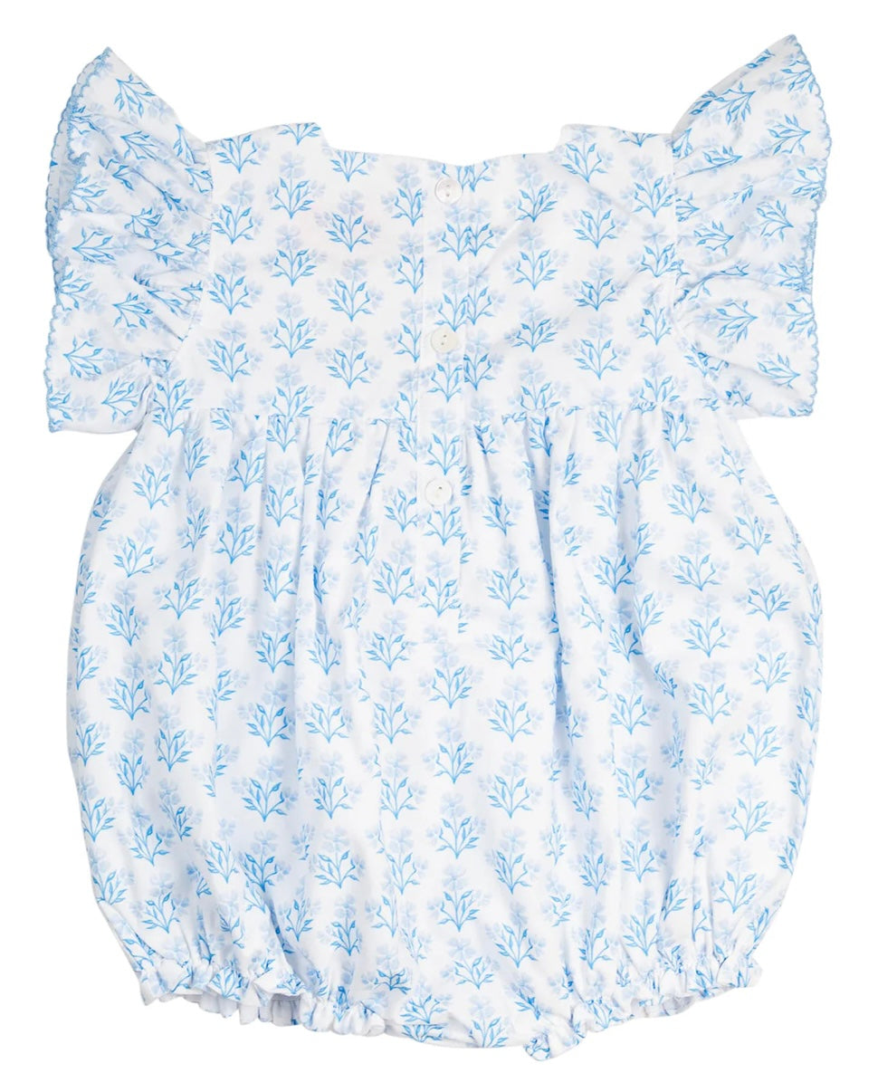 Blue Floral Smocked Bubble