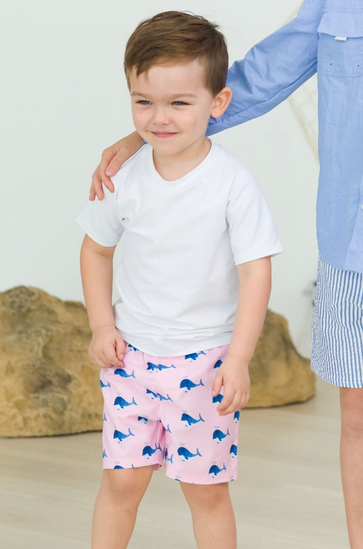 Pink Whale Swim Trunks