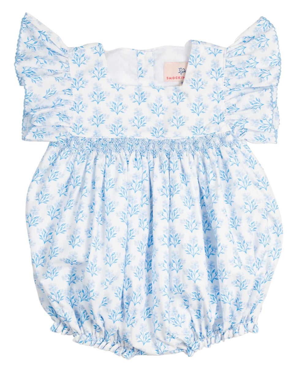 Blue Floral Smocked Bubble