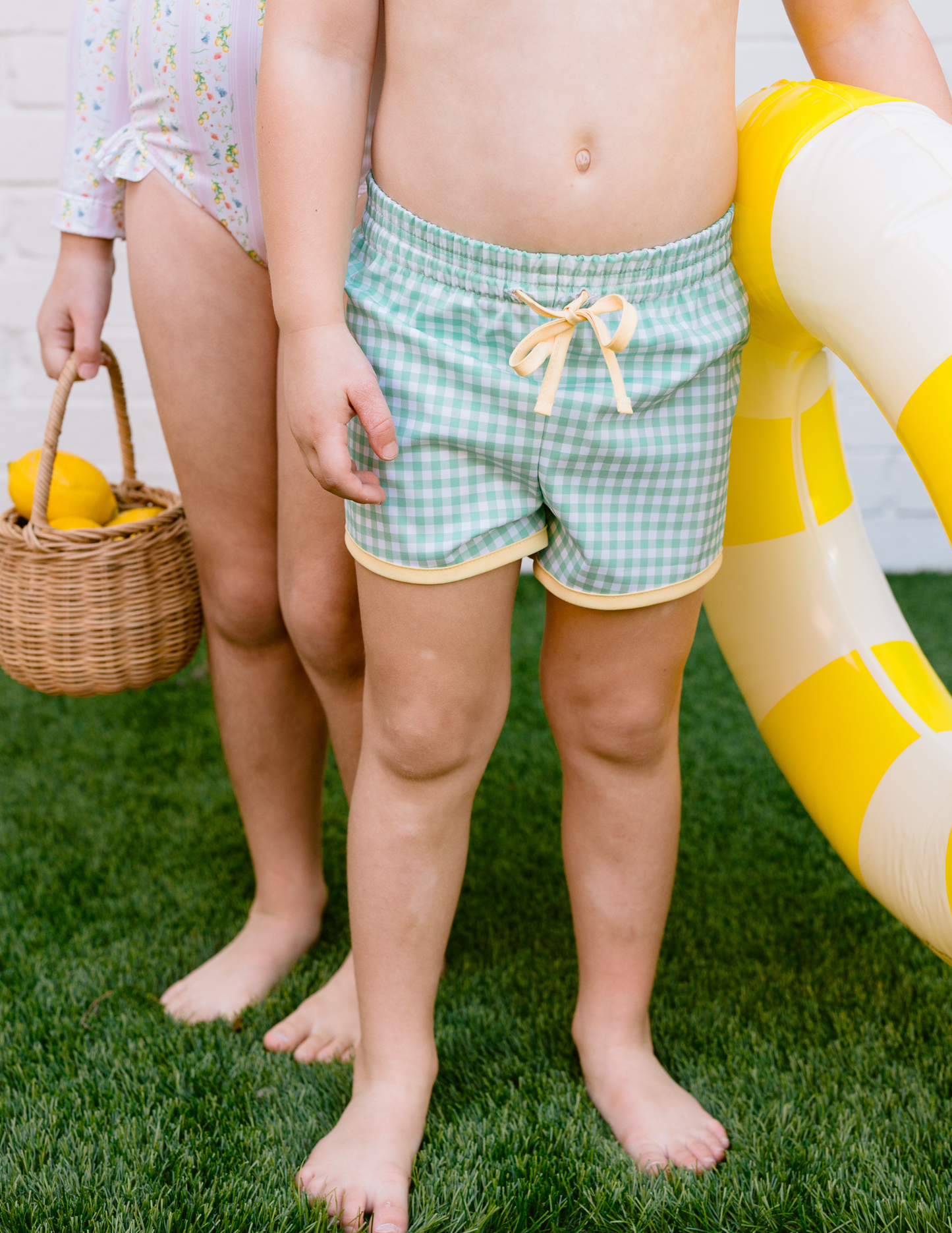 Green Gingham Swim Trunk