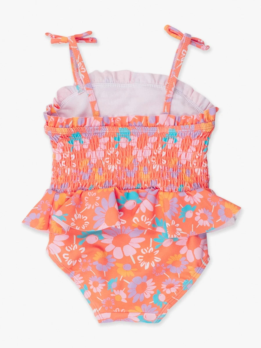 Coral Floral Peplum Smocked One Piece