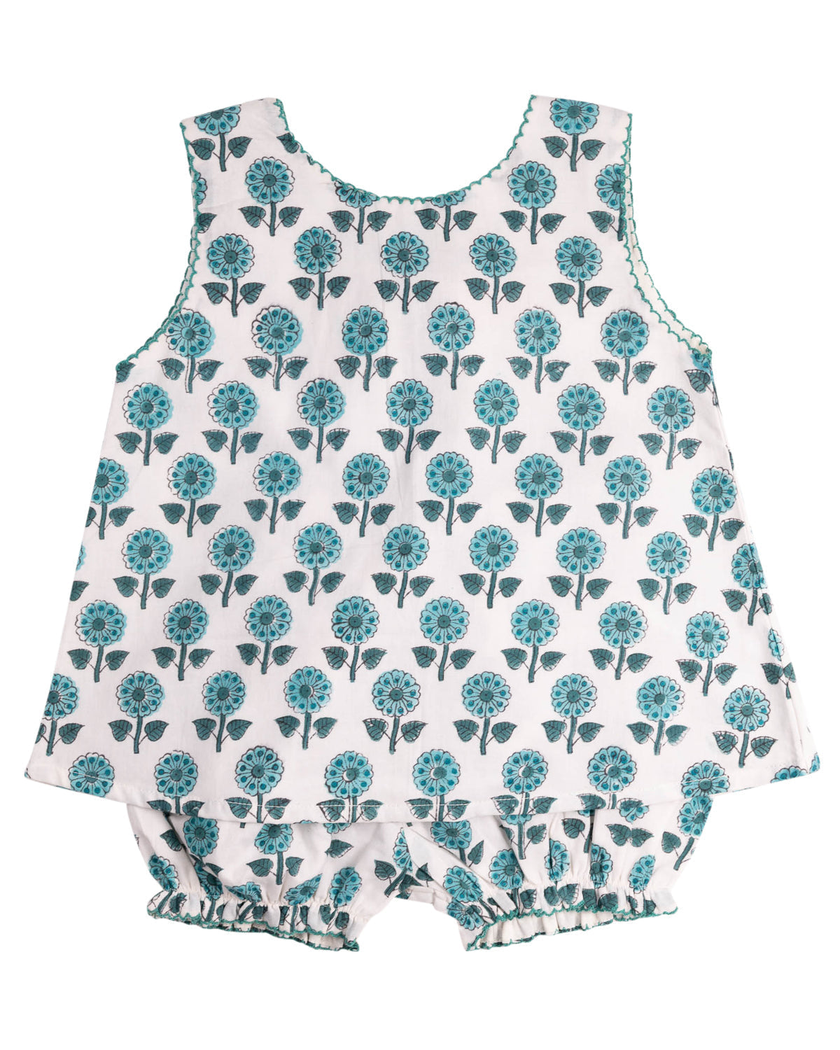 Teal Floral Block Bloomer Set