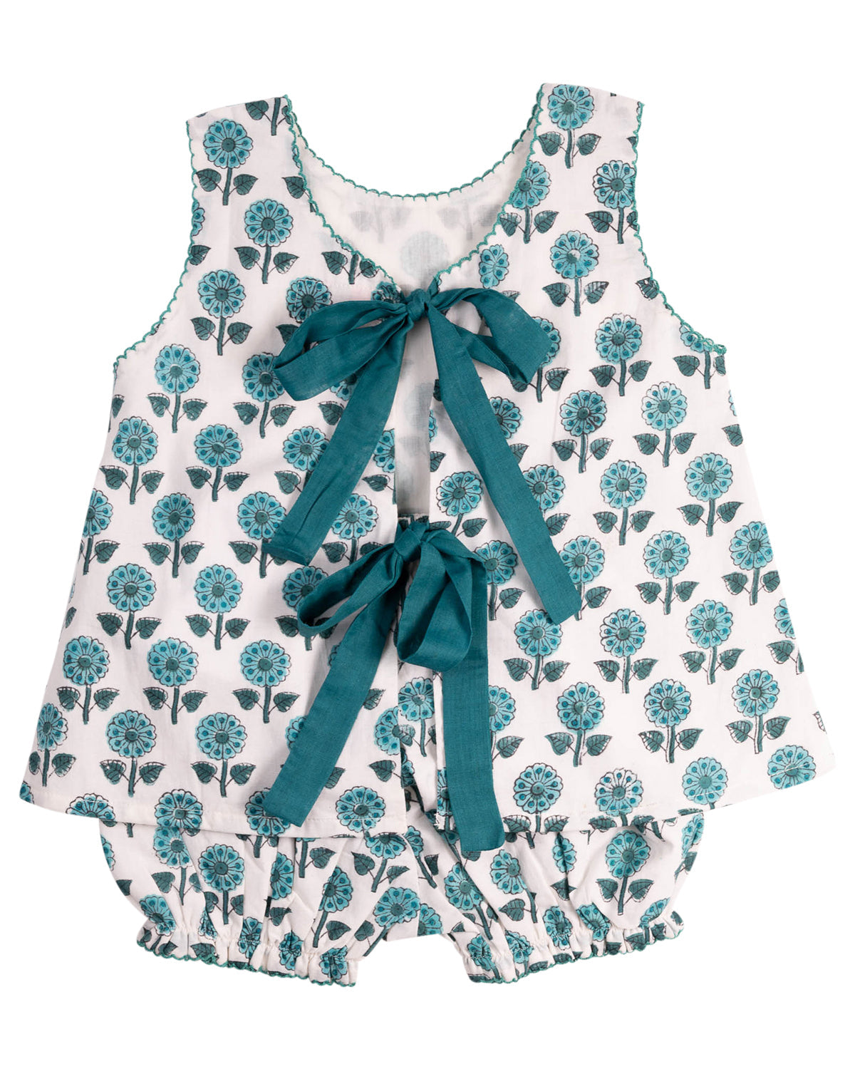 Teal Floral Block Bloomer Set