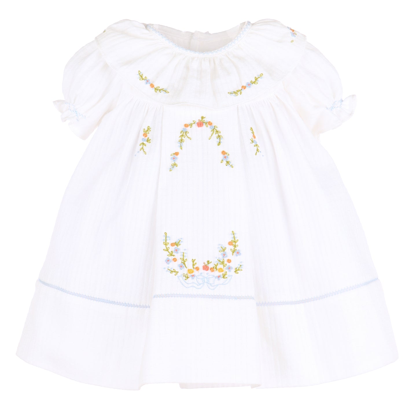 White & Blue Pumpkin Ruffle Dress