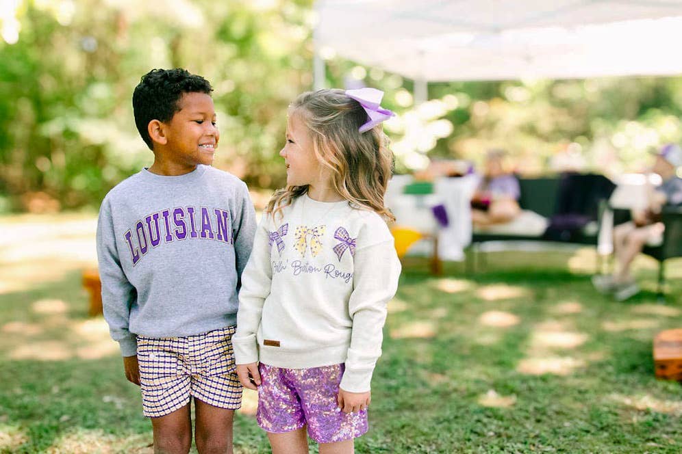 Louisiana Kids Crewneck Pullover | Purple + Gold
