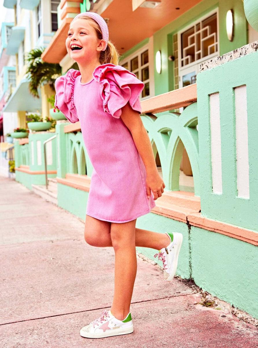Pink Princess Denim Ruffle Dress