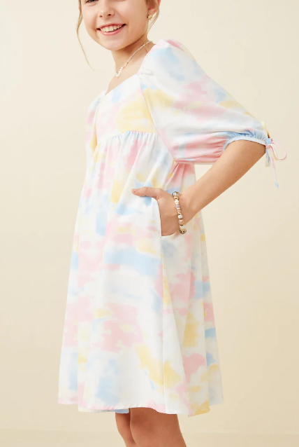 Cloudy Tie Dye Square Neck Dress