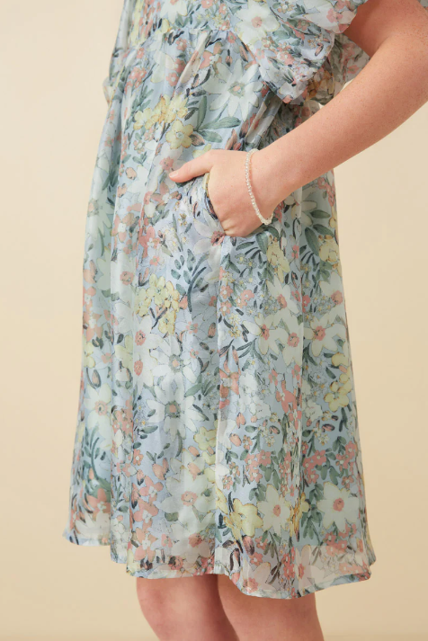 Floral Organza Puff Sleeve Dress