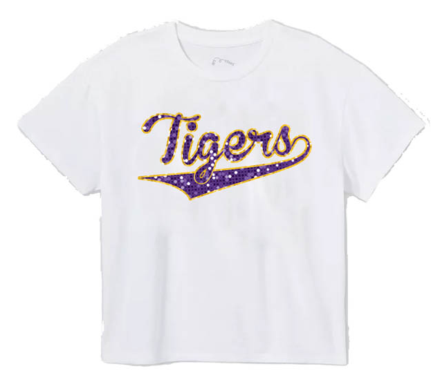 Sequin Tigers Script Boxy Tee