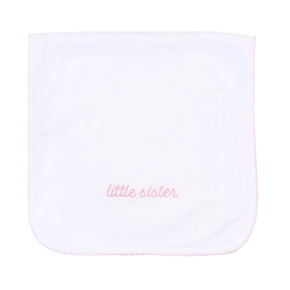 Little Sister Embroidered Burp Cloth