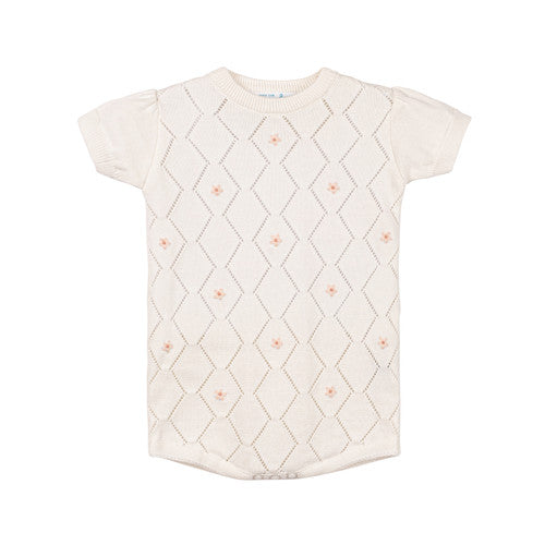 Ivory Eyelet Girls Knit Romper