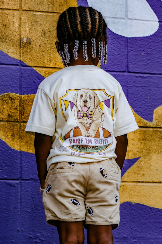 Football Pup Kids T-Shirt, Purple/Gold