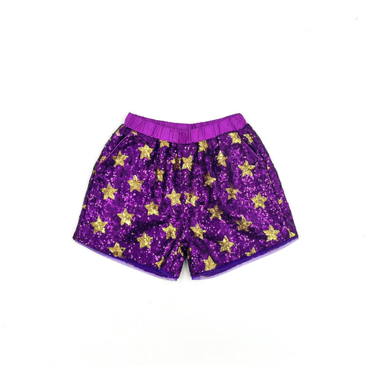 Purple and Gold Sequin Star Shorts