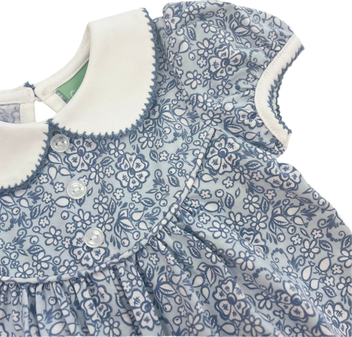 Blue Floral Knit Button Chest Bubble