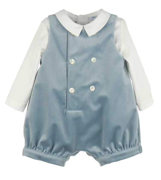 Blue Deluxe Velvet Boys Romper