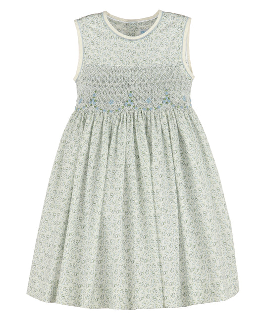 Blue Tea Roses Smocked Dress