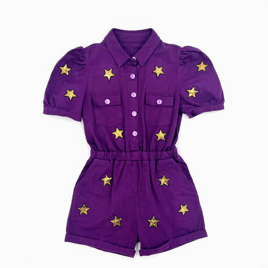 Purple and Gold Star Patch Romper