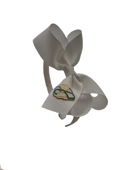 White King Cake Headband Bow