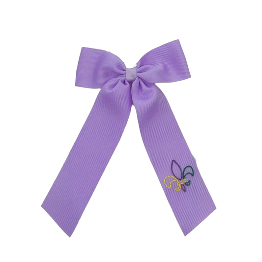 Lavender Fleur De Lis Medium Tail Bow