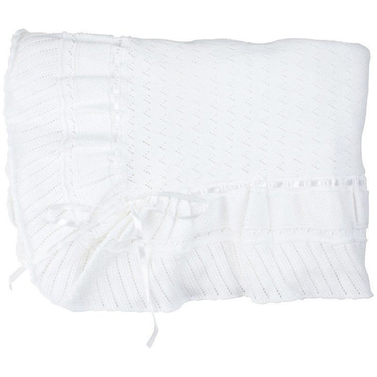 White Pointelle Knit Ruffle Blanket