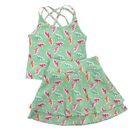 Mint Lightening Bolt Athletic Skort Set