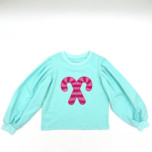 Candy Cane Puff Sleeve Sweatshirt