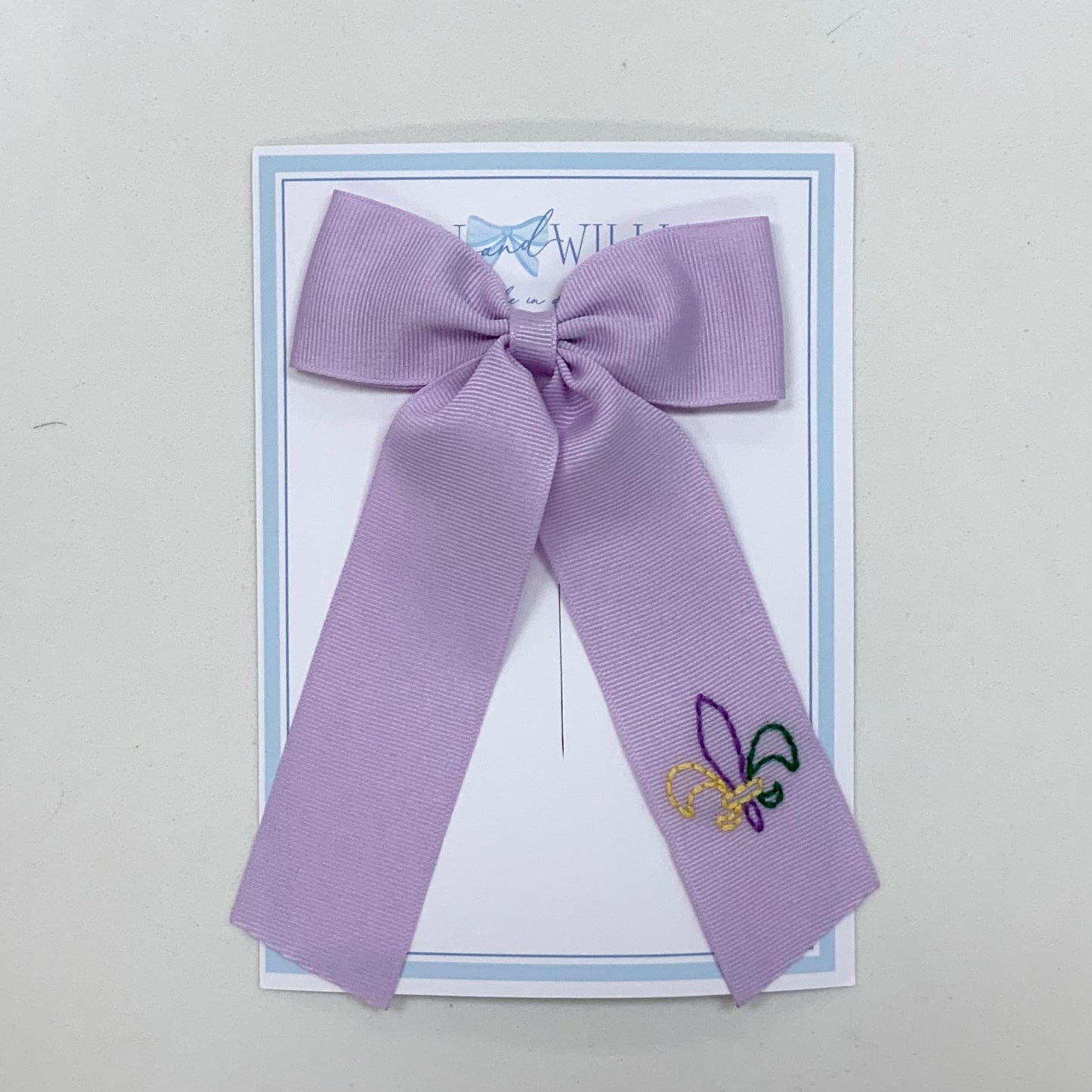 Fleur De Lis Lavender Medium Tail Bow