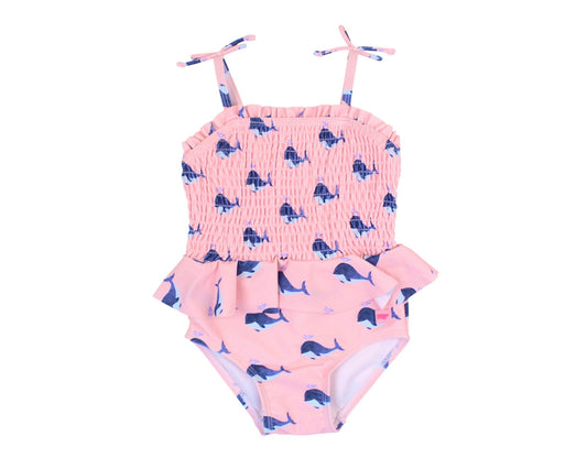 Pink Whale Peplum Smocked One Piece