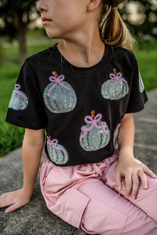 Pink Bow Sequin Pumpkin Tee