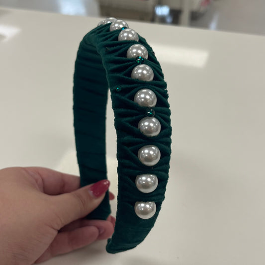 Crystallized Green Velvet Pearl Headband