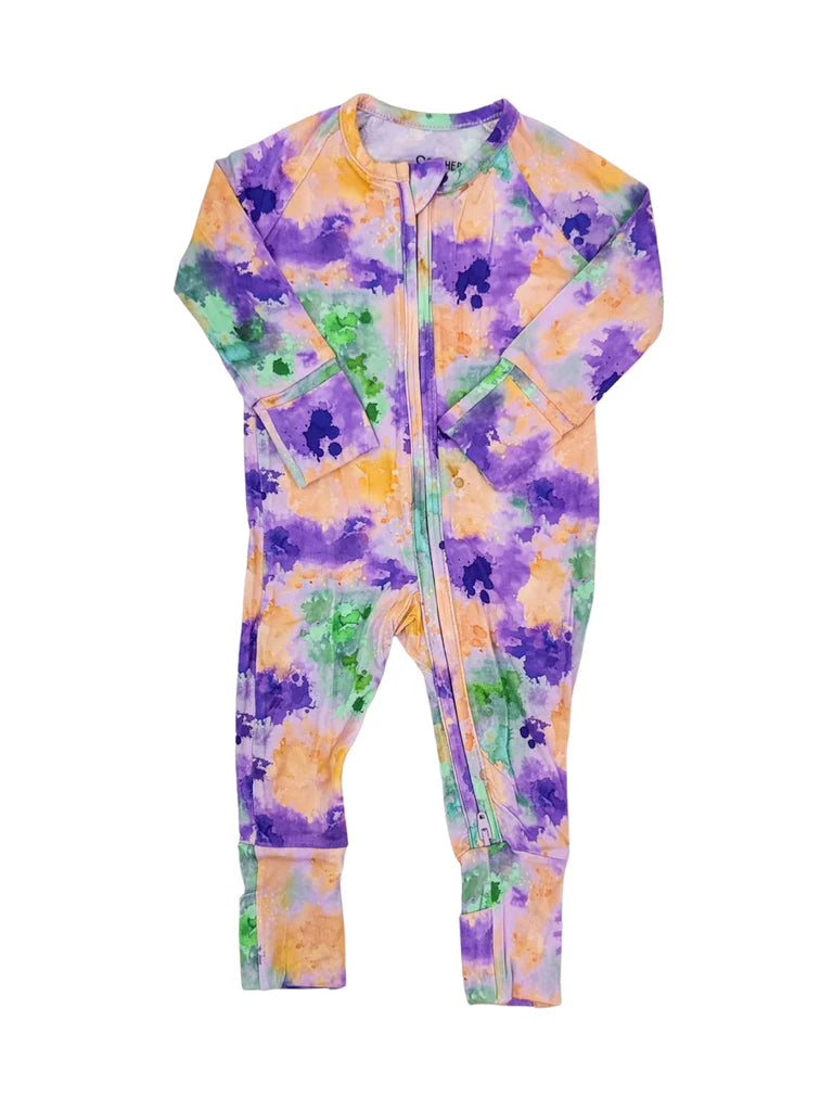 Mardi Gras Ink Splat Zip Pajama