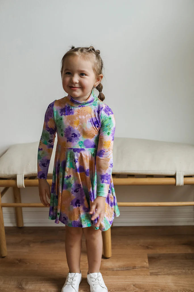 Mardi Gras Ink Splat Turtleneck Dress