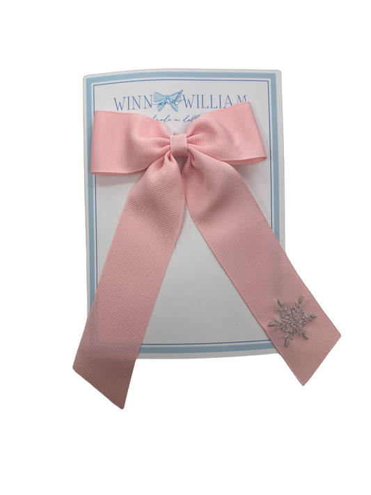 Silver Snowflake Pink Tail Bow