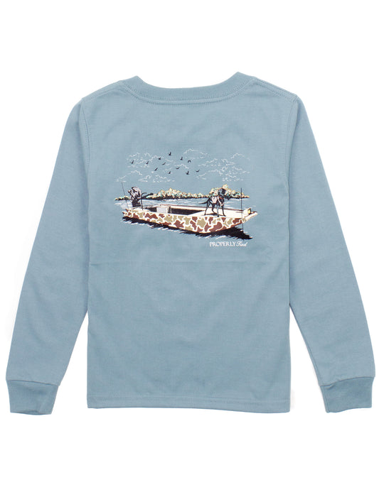 Boat Ride LS Tee Steel Blue