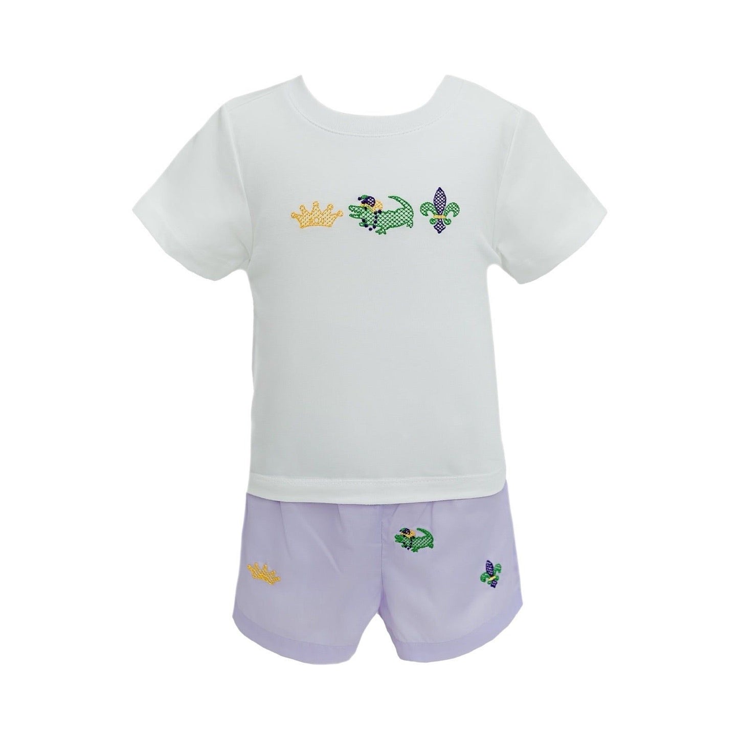 Mardi Gras Lavender Embroidered Short Set