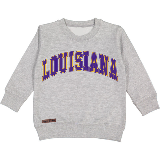 Louisiana Kids Crewneck Pullover | Purple + Gold