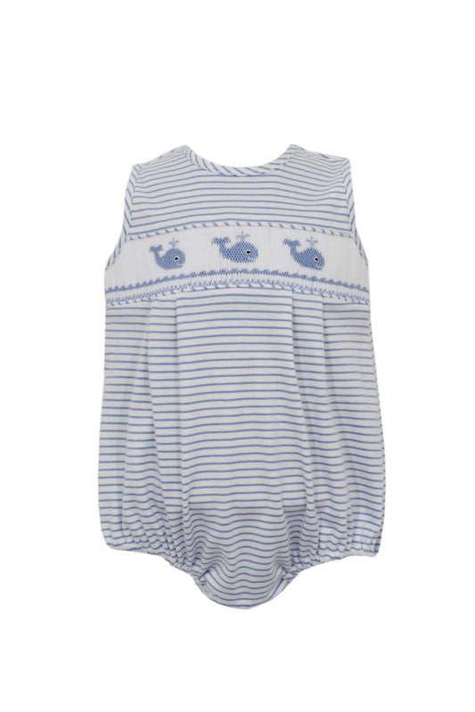 Whale Blue Stripes Boys Sunsuit