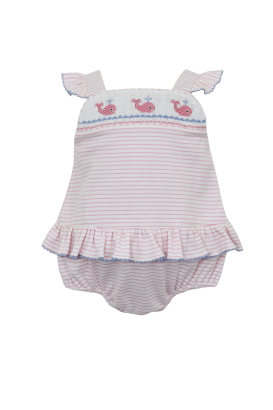 Whale Pink Stripe Girls Sunsuit