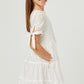 Textured Stripe Tie Sleeve Tiered Dress