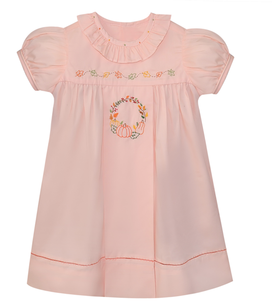 Beatrix Peach Dress Autumn Wreath