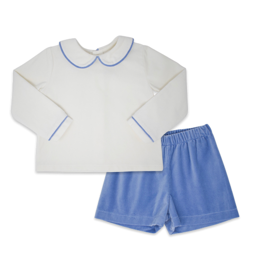 Sibley Short Set Cream & Blue Velvet