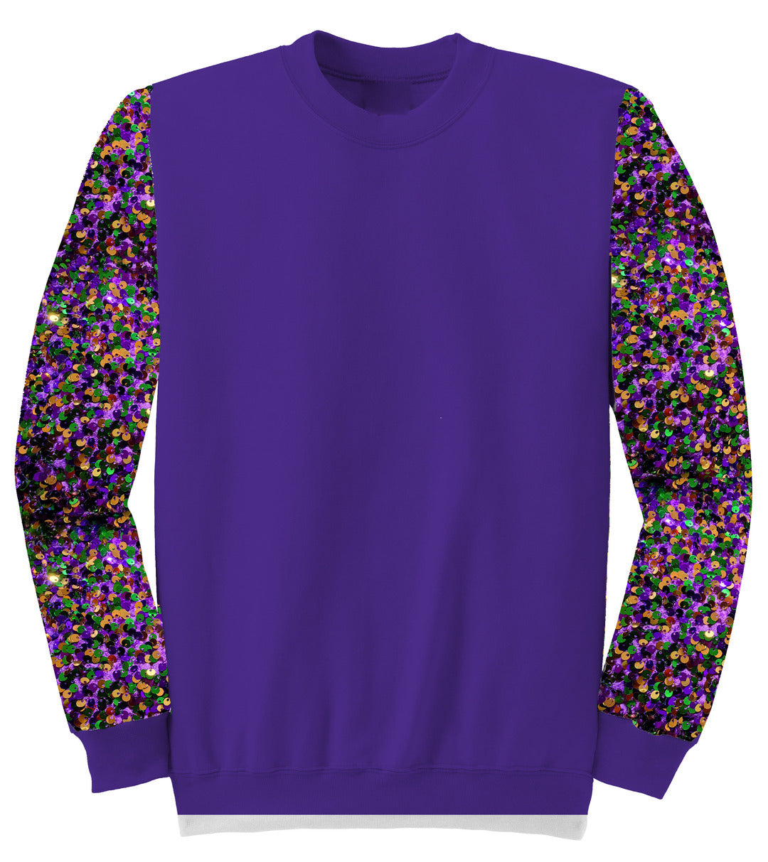 Sequin Sleeve Mardi Gras Purple Velour Sweatshirt