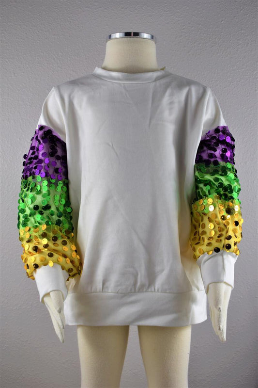 Mardi Gras Sequin Sleeve Sweatshirt